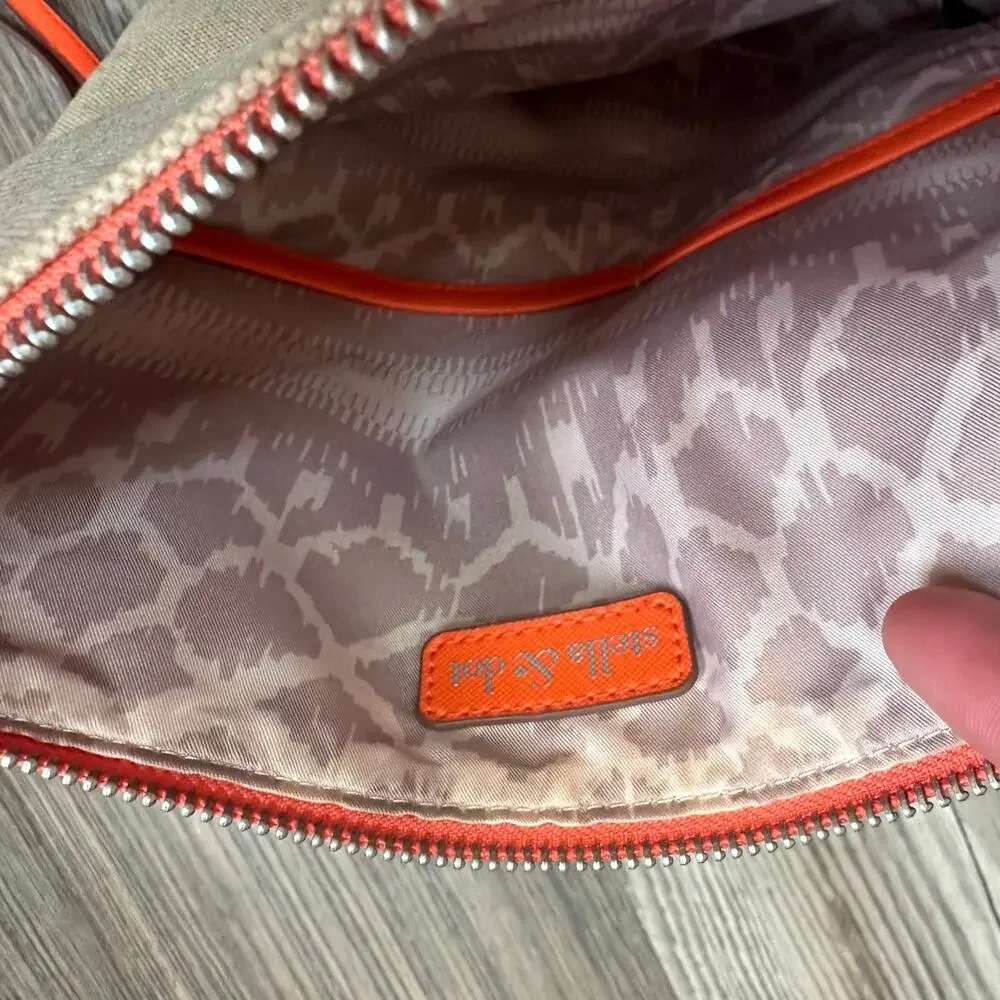 Stella & Dot Waverly Petite Crossbody Fresh‎ Orange Linen Clutch Vegan Leather